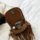 Leather Chain Phone Bag Women's Shoulder Bag Fringe Rivet Crossbody Bag