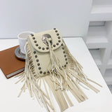 Leather Chain Phone Bag Women's Shoulder Bag Fringe Rivet Crossbody Bag