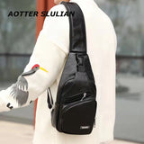 Men's Leather Chest Bag Messenger Shoulder Multi-Functional Crossbody Pouch