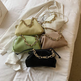 Green Leather Crossbody Chain Handbag for Women