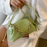 Green Leather Crossbody Chain Handbag for Women