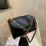 Leather CrossBody Bag with Heavy Chain Women Tote Handbag Shoulder Messenger Pur