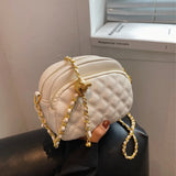 Rhombic Embroidery Crossbody Bag Women Chain Shoulder Handbag