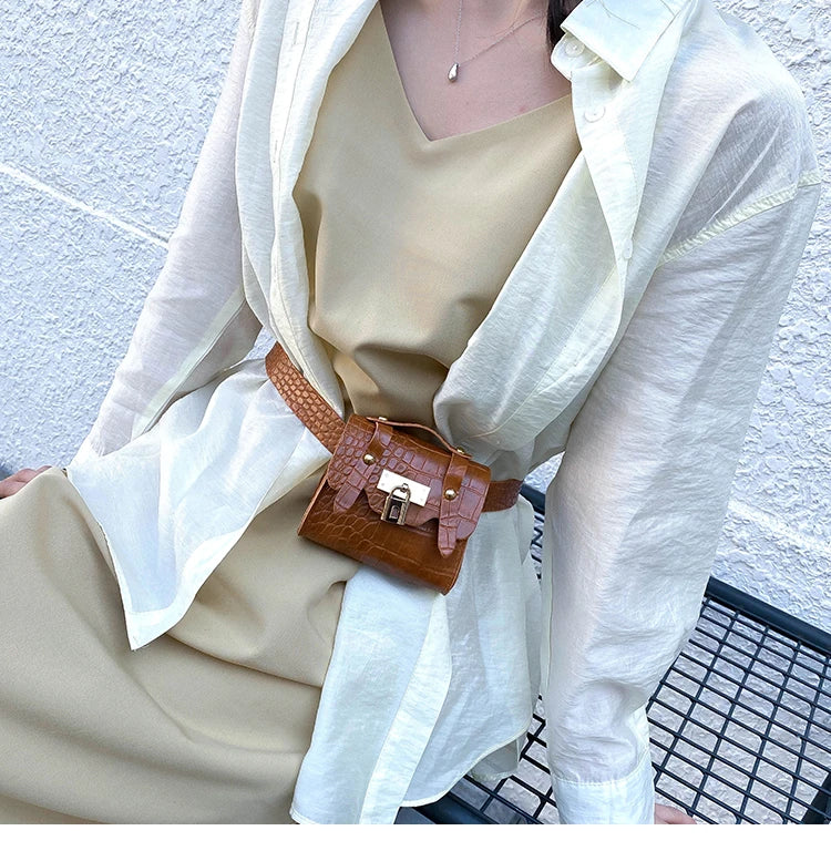 Crocodile Pattern Mini Waist Bag Wallet Brown Crossbody Bags
