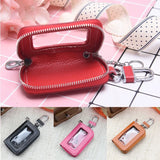Leather Car Key Case Cowhide Key Cover Fob Key Chain For Car Zipper Wallet