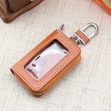 Leather Car Key Case Cowhide Key Cover Fob Key Chain For Car Zipper Wallet