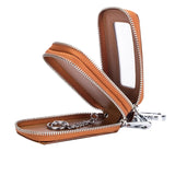 Leather Car Key Case Double Pocket Zipper Mini Wallet Men Women Keychain