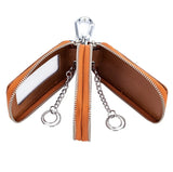 Leather Car Key Case Double Pocket Zipper Mini Wallet Men Women Keychain