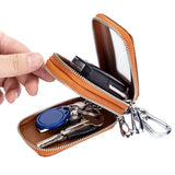 Leather Car Key Case Double Pocket Zipper Mini Wallet Men Women Keychain