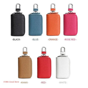 Leather Double Pocket Zipper Wallet Keychain Bag Multicolor
