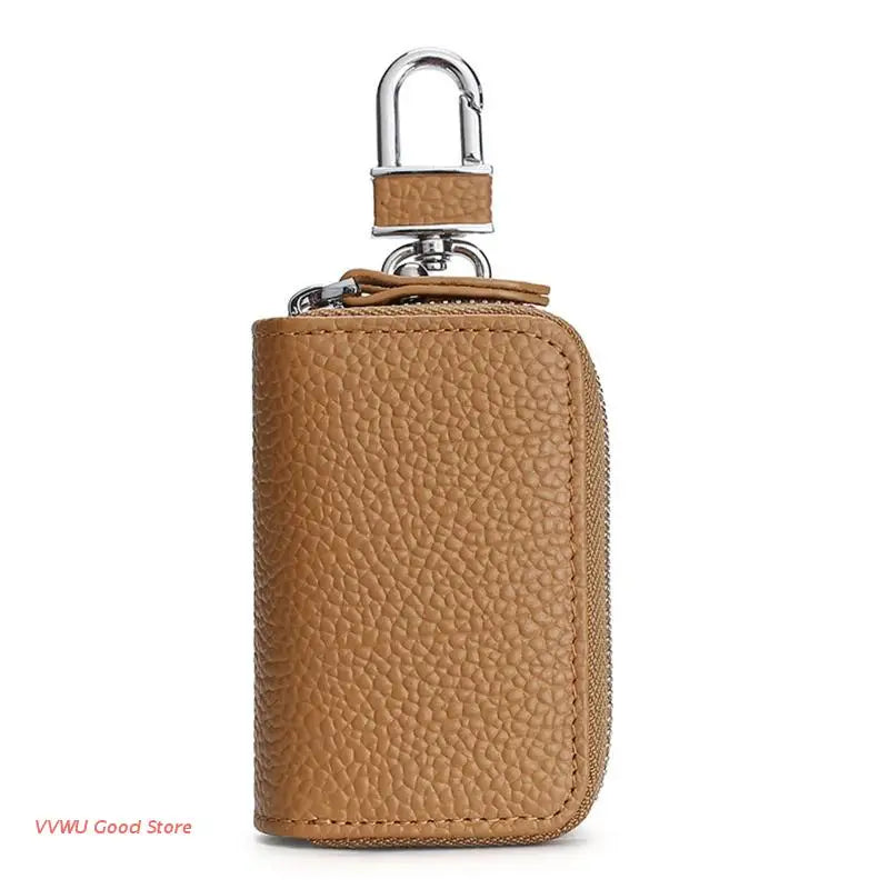 Leather Double Pocket Zipper Wallet Keychain Bag Multicolor