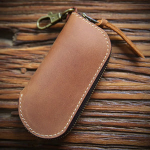 Leather Housekeeper Keychain Key Holder Zipper Ring Key Pouch
