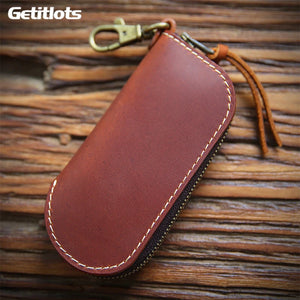 Leather Housekeeper Keychain Key Holder Zipper Ring Key Pouch
