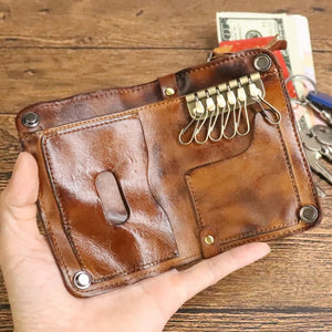 Men's Leather Keychain Holder Organizer Split Car Key Wallet