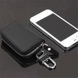 Leather Keychain Holder Pouch Split Car Key Bag Wallet Organizer
