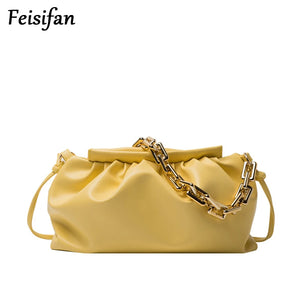 Leather Handbag Cloud Bag Solid Leather Party Clutch Bags