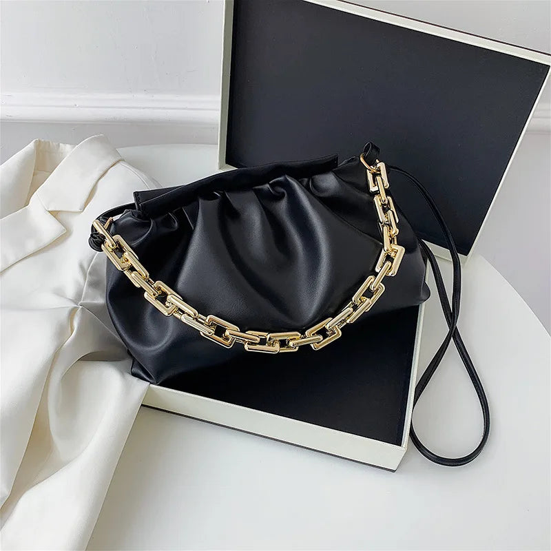 Leather Handbag Cloud Bag Solid Leather Party Clutch Bags