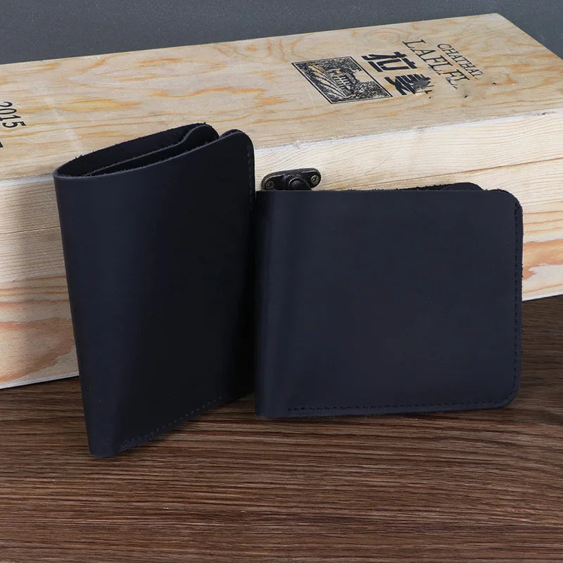 Vintage Leather Men Wallet Short Money Clips Engraving Purse