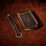 Men's Leather Car Remote Control Case with Key Ring