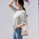 Quilted Rhombus Leather Messenger Handbag for Ladies - Phone Bags