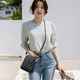 Quilted Rhombus Leather Messenger Handbag for Ladies - Phone Bags