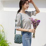Quilted Rhombus Leather Messenger Handbag for Ladies - Phone Bags