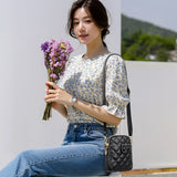 Quilted Rhombus Leather Messenger Handbag for Ladies - Phone Bags