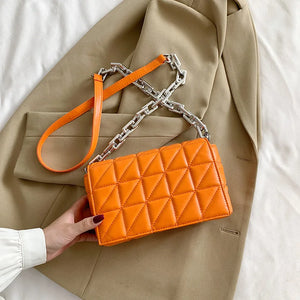 Quilted Orange Leather Crossbody Bag for Women