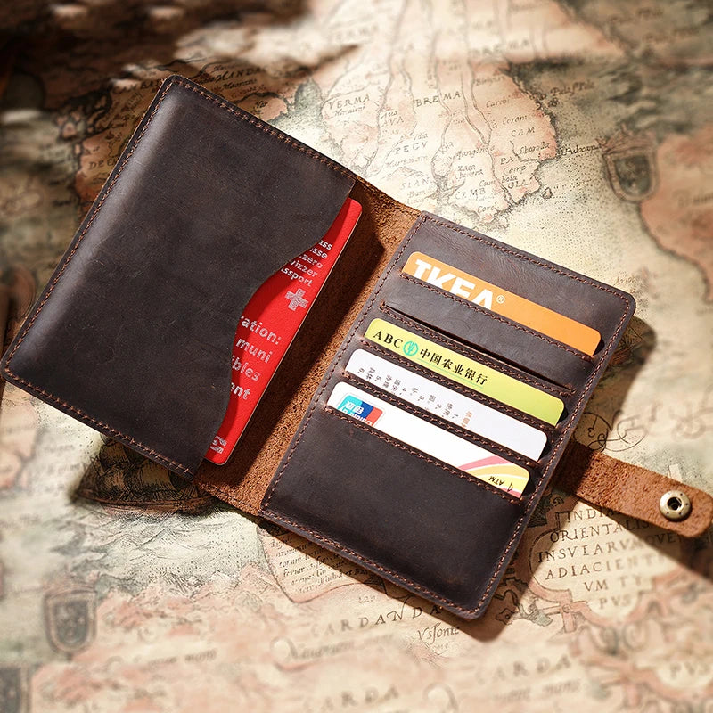 Vintage Leather Passport Holder for Men, Business Travel Wallet