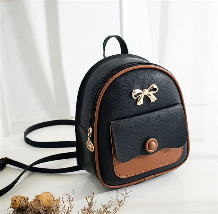 Leather Shoulder Bag for Teenage Girls Multi-Function Mini Backpack