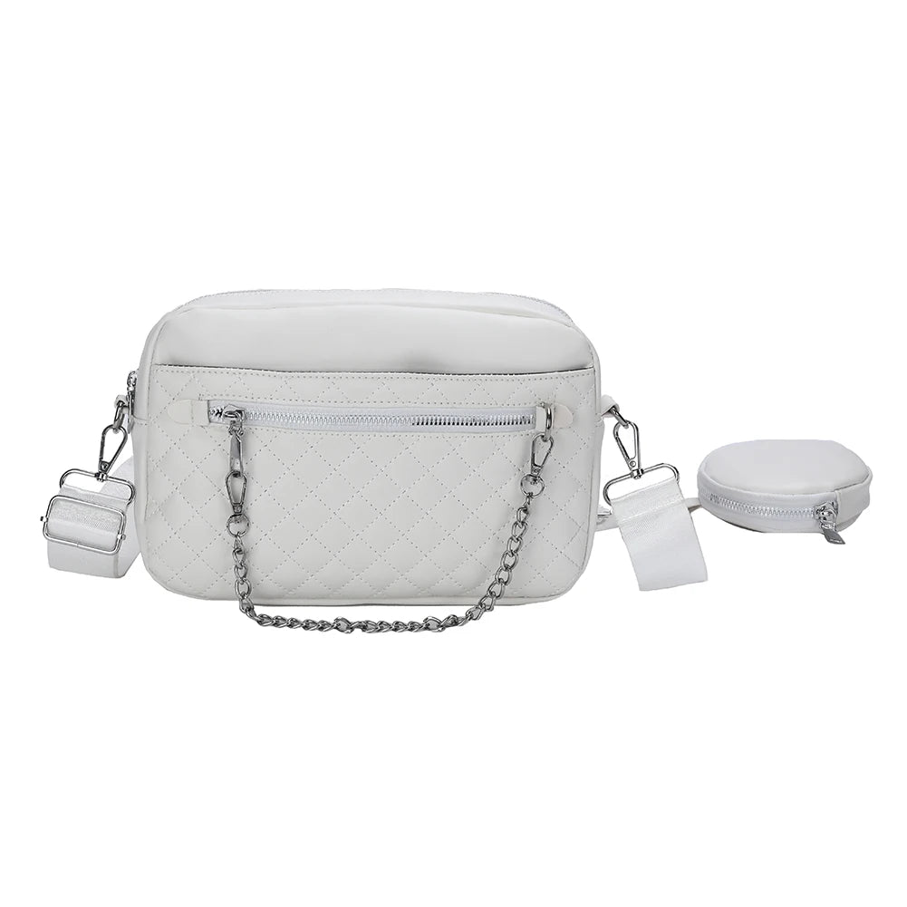 Vintage Leather Shoulder Bag with Rhombus Pattern Crossbody Hand Bag
