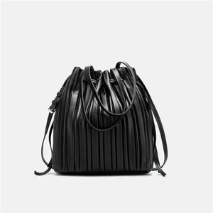 Pleated Stripe Bucket Bag Crossbody Tote for Women