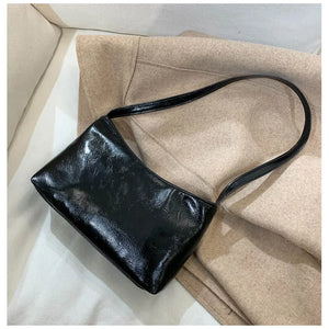 Vintage Leather Shoulder Bag for Women Solid Zipper Purse Small Tote