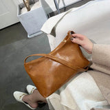 Vintage Leather Shoulder Bag for Women Solid Zipper Purse Small Tote
