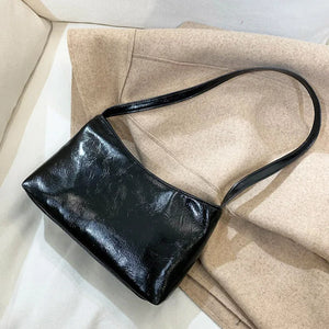 Vintage Leather Shoulder Bag for Women Solid Zipper Purse Small Tote