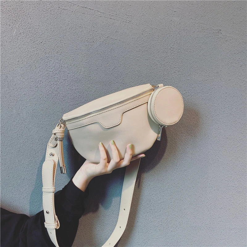 Leather Solid Chest Waist Bag For Women Shoulder Messenger Handbags