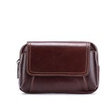 Large Capacity Leather Waist Bag Brown Multi-layer Phone Bag