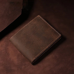 Men's Crazy Horse Coffee Leather Wallet Short/Long Purse