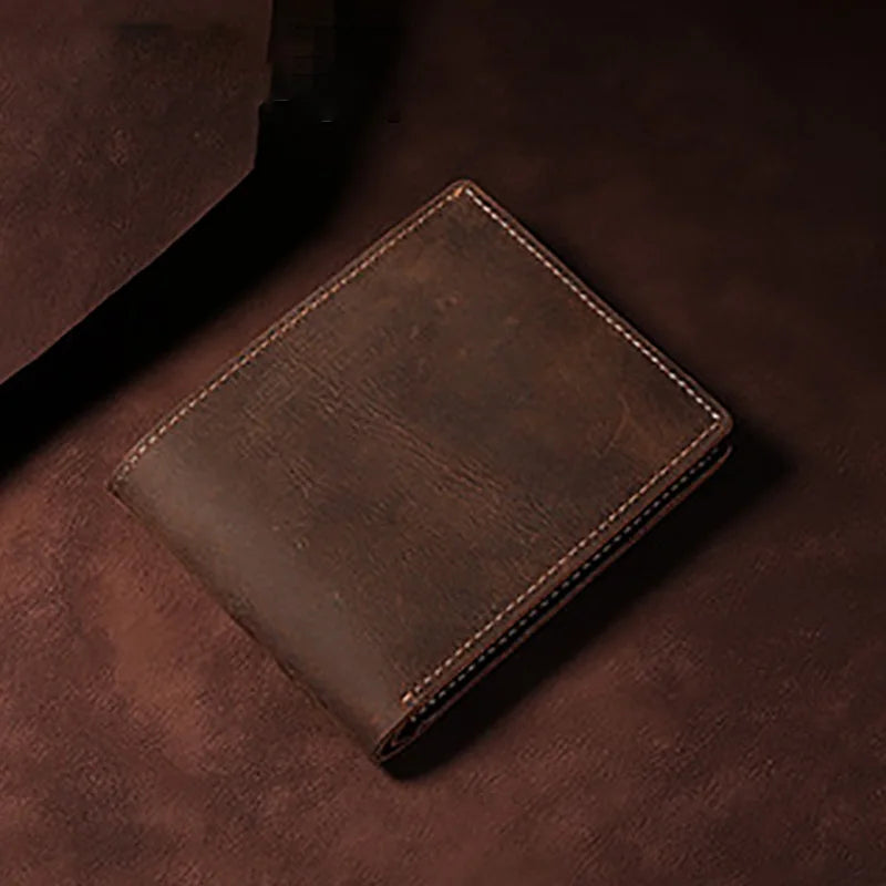 Men's Crazy Horse Coffee Leather Wallet Short/Long Purse