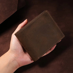 Men's Crazy Horse Coffee Leather Wallet Short/Long Purse