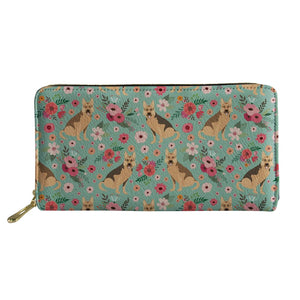Flower Dog Print Leather Wallet Women Card Holder Purse Ladies Long Wallets