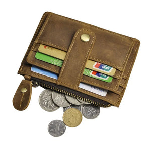 Oil Wax Leather Men's Wallet Multi-card Button Mini Small Card Coin Bag