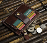 Oil Wax Leather Men's Wallet Multi-card Button Mini Small Card Coin Bag