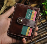 Oil Wax Leather Men's Wallet Multi-card Button Mini Small Card Coin Bag