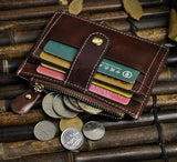 Oil Wax Leather Men's Wallet Multi-card Button Mini Small Card Coin Bag