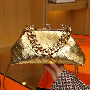 Leather Weave Handbag With Chain Handle Dumpling Bag Crossbody Bag