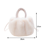 Leather Weave Handle Plush Handbag Fluffy Soft Tote Bag Purse Women's Clutch