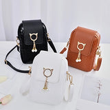 Leather Women Mini Cross-body Phone Bag Woven Pearl Tassel Cover