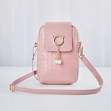 Leather Women Mini Cross-body Phone Bag Woven Pearl Tassel Cover