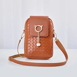 Leather Women Mini Cross-body Phone Bag Woven Pearl Tassel Cover